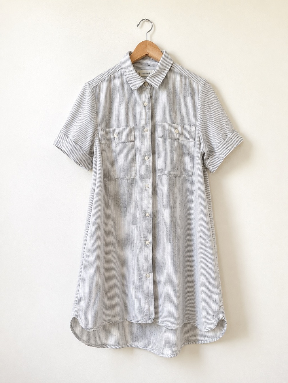 Everlane Daytripper 100% European Flax Linen Pinstripe Dress Size Small